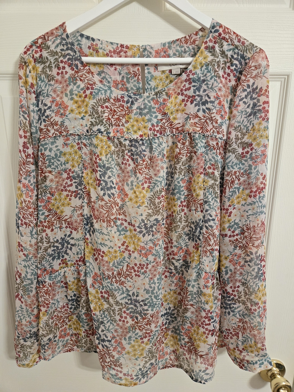 Loft Beige And Pink Floral Boho top Size Large